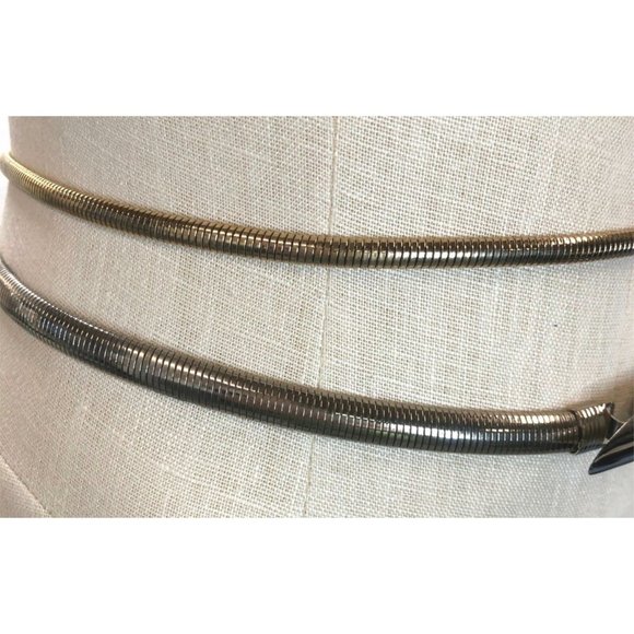 Vintage Snake Belts Gold Leather Silver Stretch Metal Disco Small Retro 70s 80s - Picture 1 of 12